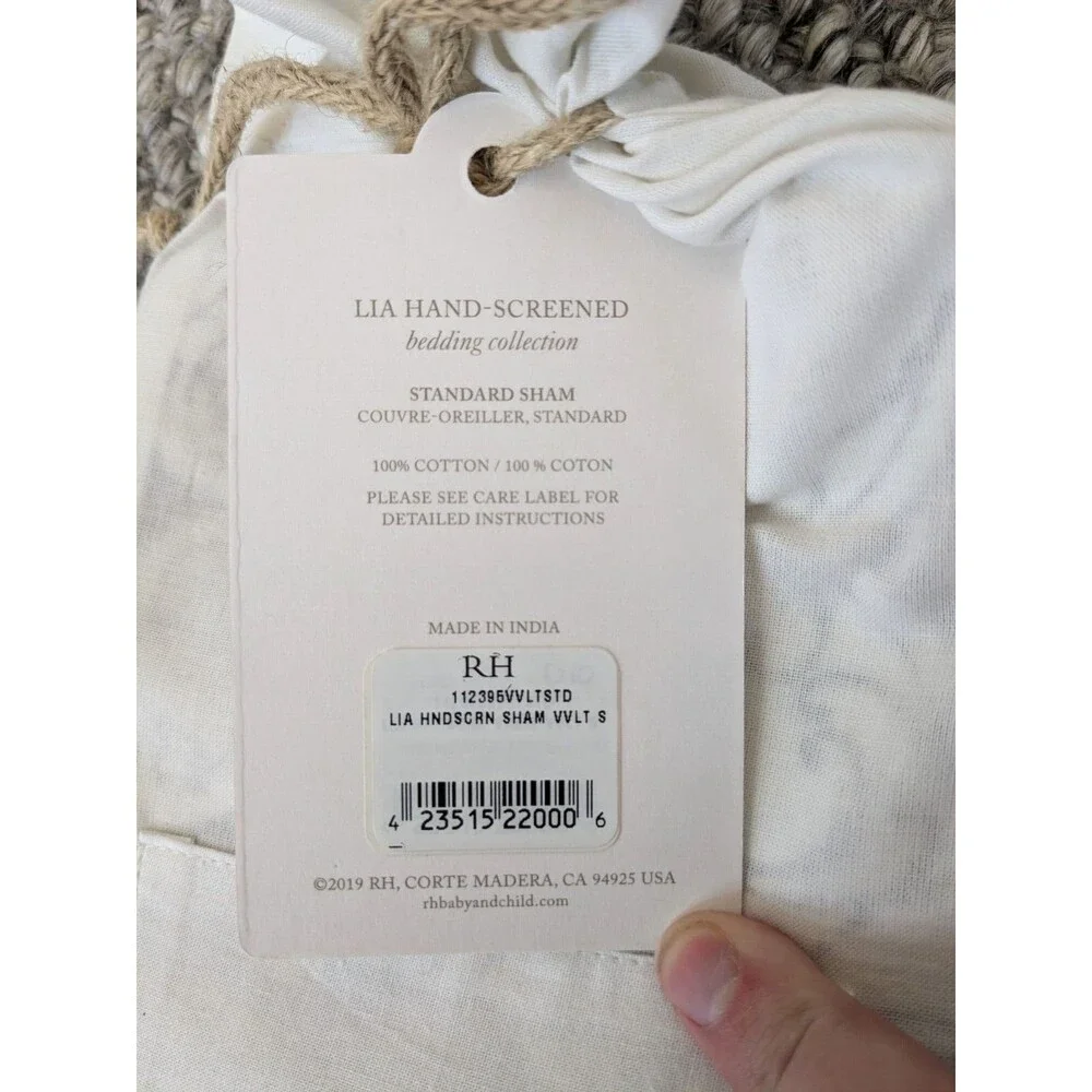 RH Restoration Hardware Lia Hand Screened Standard Pillow Sham Gray 100% Cotton